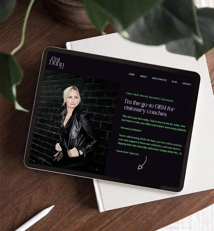 An SEO strategy implemented on an iPad featuring Cat Dunn's website.